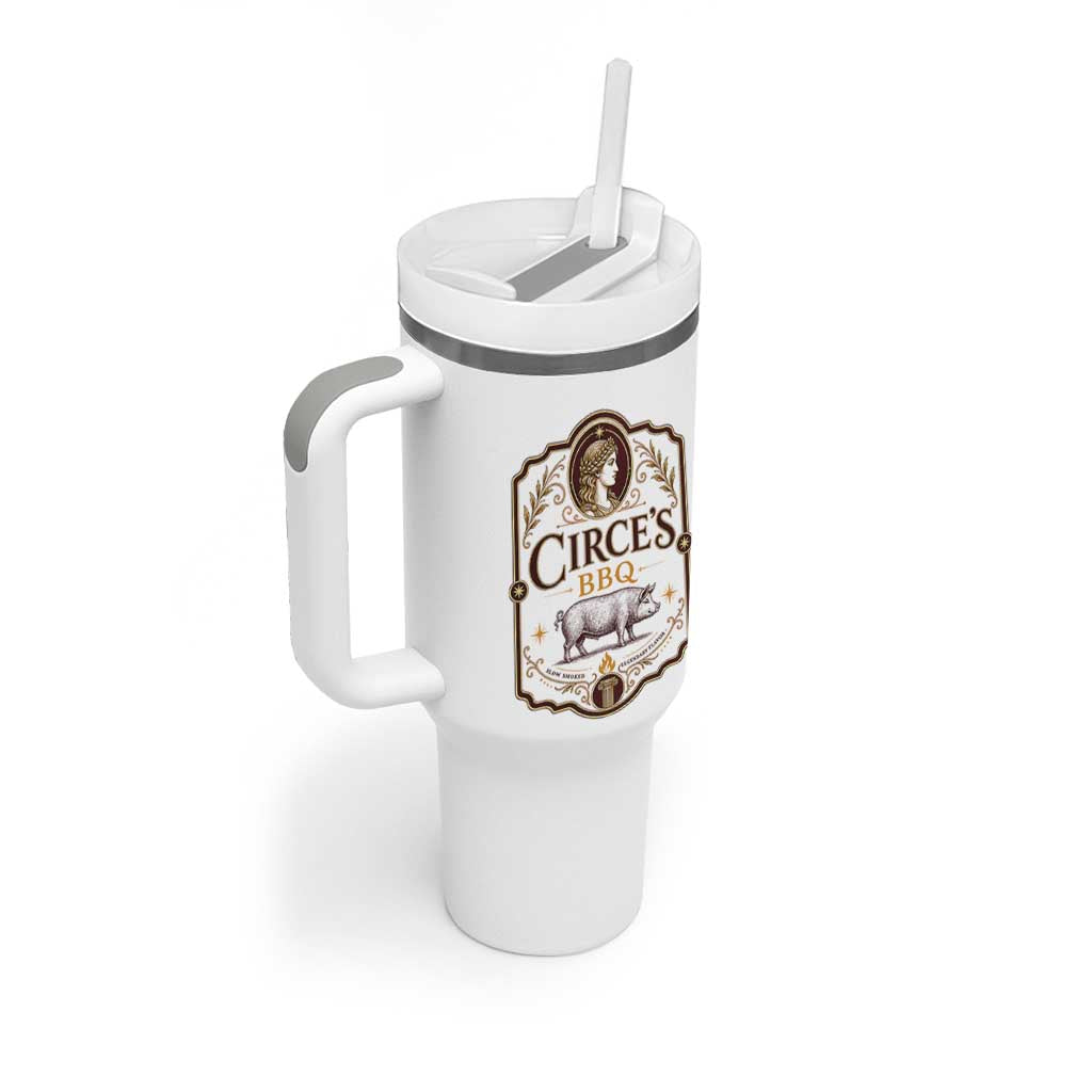 Circes BBQ Funny Greek Mythology Dark Humor Tumbler With Handle Slow Smoked Legendary Flavor Odysseus Pigs Odyssey Parody