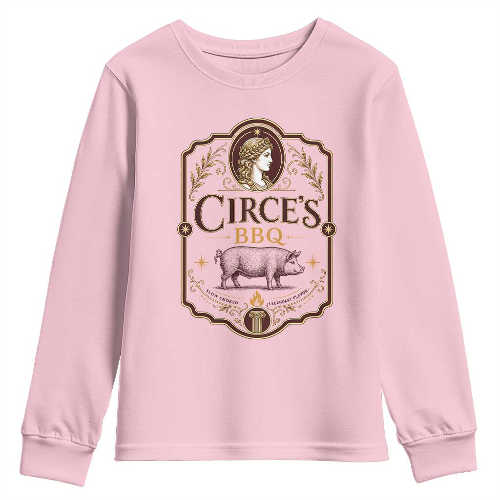 Circes BBQ Funny Greek Mythology Dark Humor Youth Sweatshirt Slow Smoked Legendary Flavor Odysseus Pigs Odyssey Parody