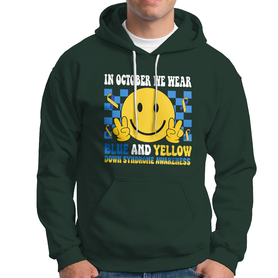 Down Syndrome Awareness Hoodie In October We Wear Blue And Yellow Support Squad - Wonder Print Shop
