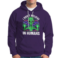 Green Turquoise Alien Face Hoodie Funny I Don't Believe In Human - Wonder Print Shop