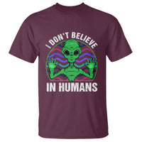 Green Turquoise Alien Face T Shirt Funny I Don't Believe In Human - Wonder Print Shop