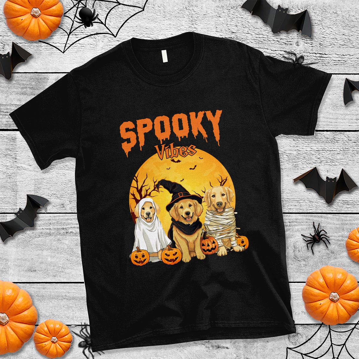 Halloween Golden Retriever T Shirt Ghost Dogs Boo Sheet Spooky Vibes - Wonder Print Shop
