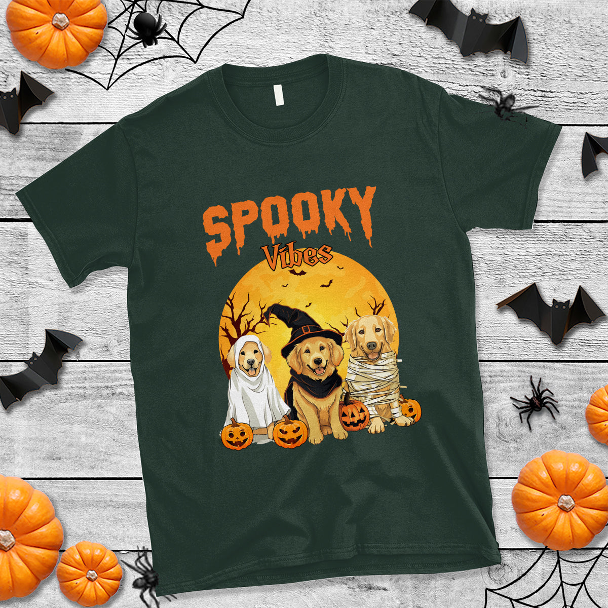 Halloween Golden Retriever T Shirt Ghost Dogs Boo Sheet Spooky Vibes - Wonder Print Shop