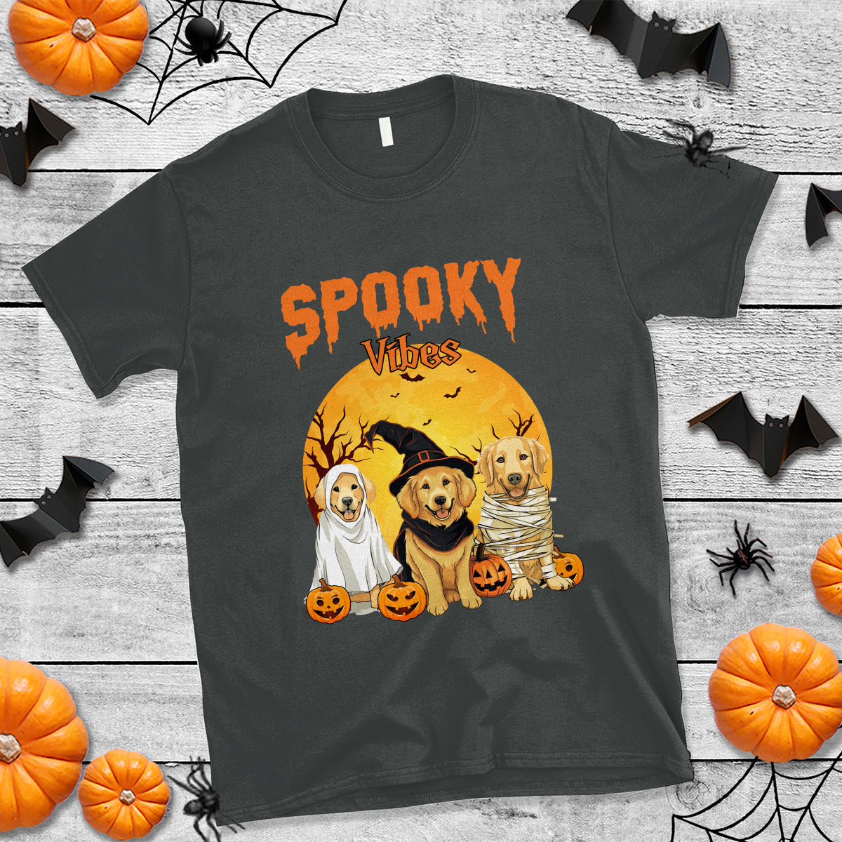 Halloween Golden Retriever T Shirt Ghost Dogs Boo Sheet Spooky Vibes - Wonder Print Shop