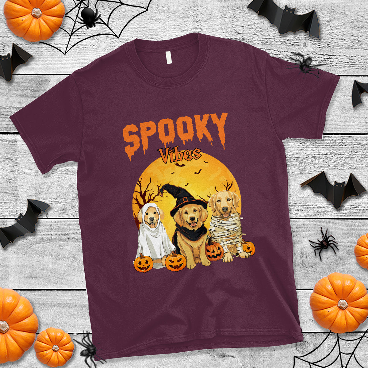Halloween Golden Retriever T Shirt Ghost Dogs Boo Sheet Spooky Vibes - Wonder Print Shop