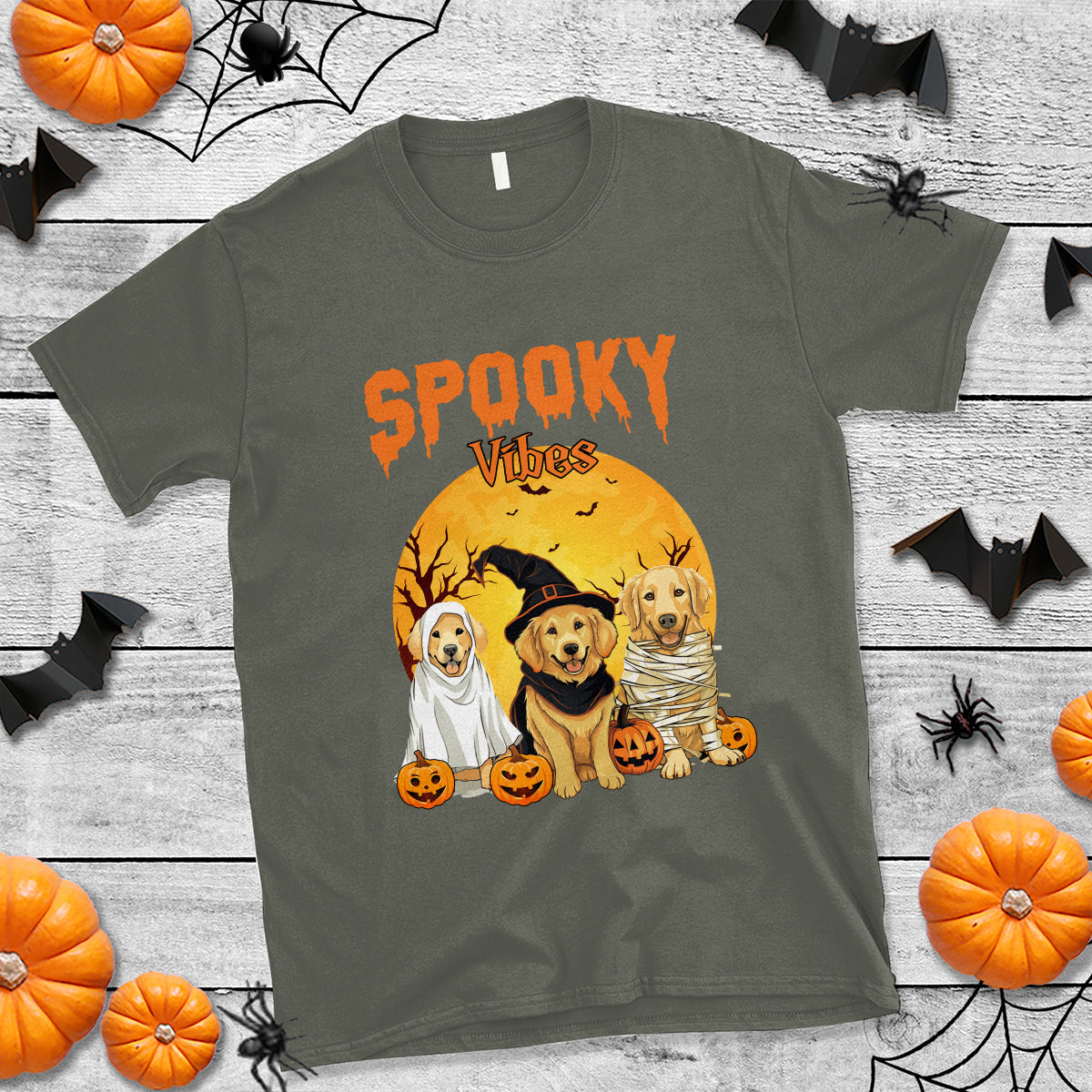 Halloween Golden Retriever T Shirt Ghost Dogs Boo Sheet Spooky Vibes - Wonder Print Shop