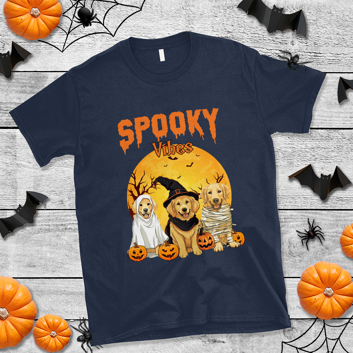 Halloween Golden Retriever T Shirt Ghost Dogs Boo Sheet Spooky Vibes - Wonder Print Shop