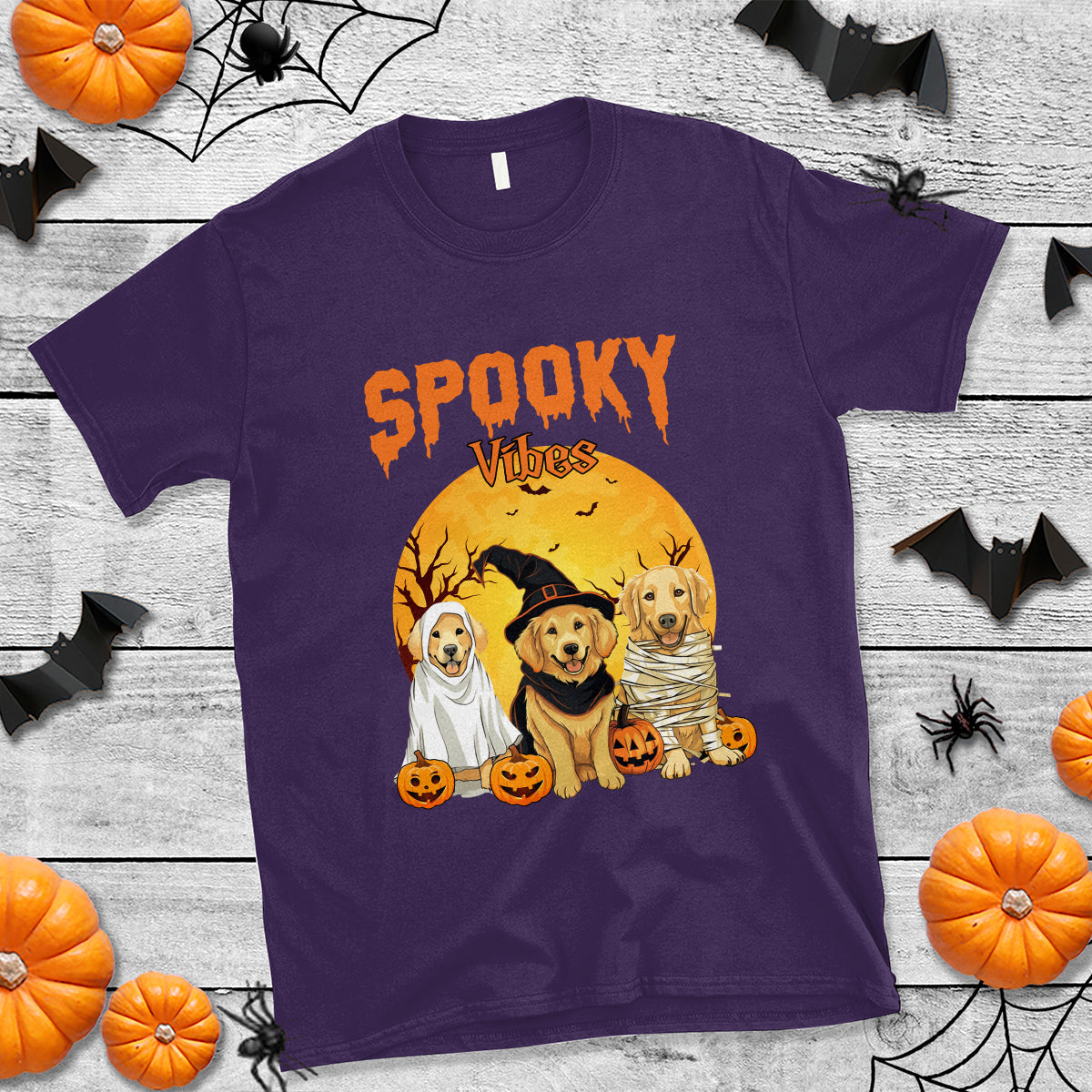 Halloween Golden Retriever T Shirt Ghost Dogs Boo Sheet Spooky Vibes - Wonder Print Shop