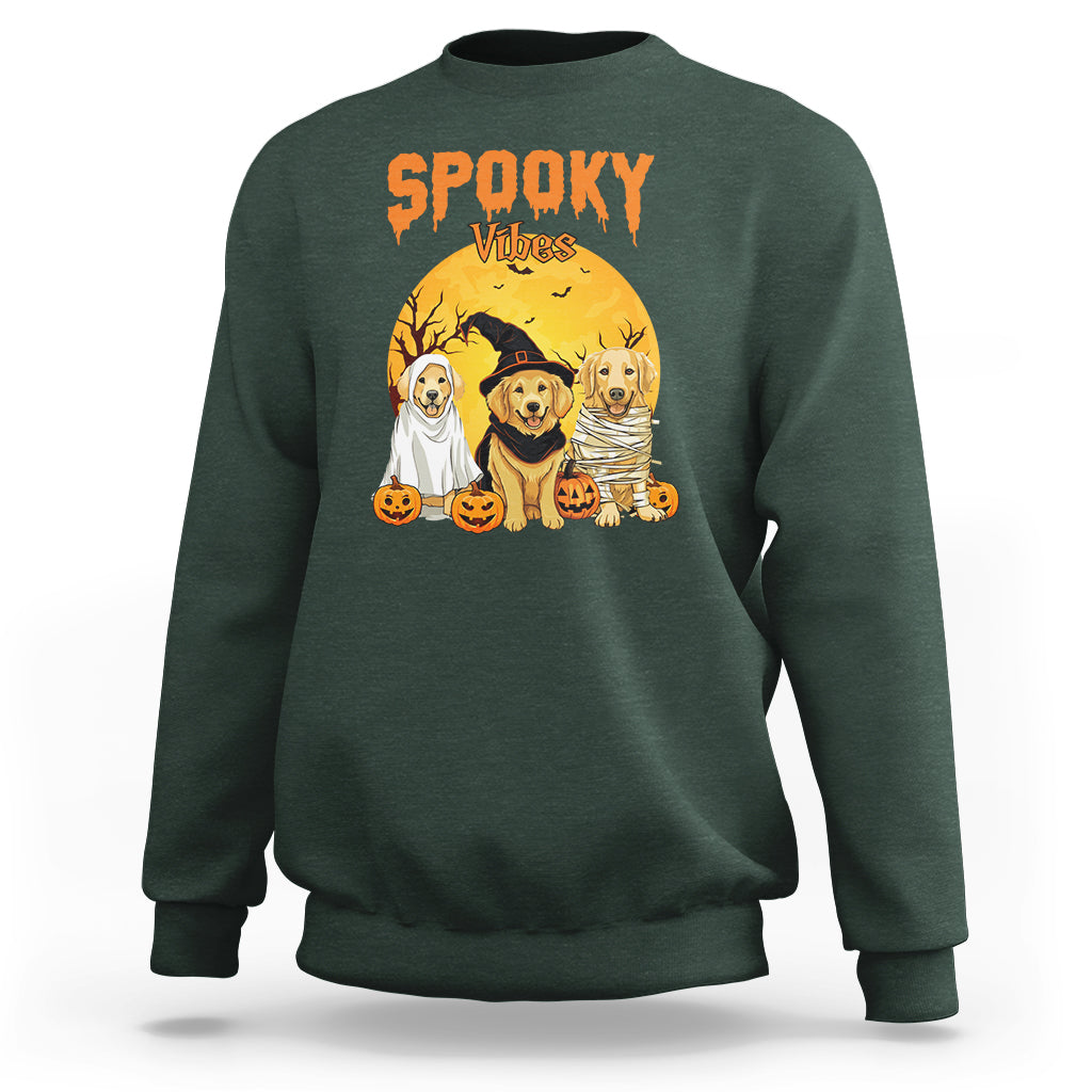 Halloween Golden Retriever Sweatshirt Ghost Dogs Boo Sheet Spooky Vibes - Wonder Print Shop