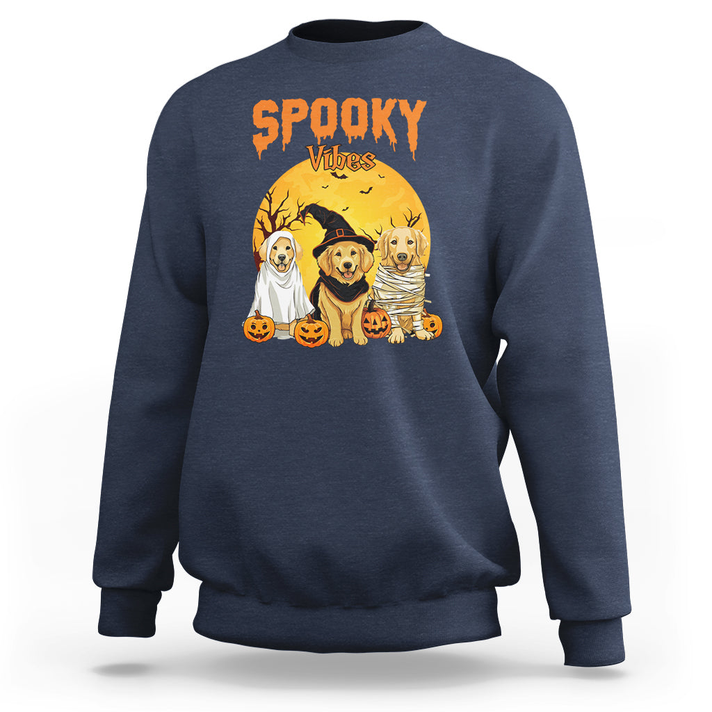 Halloween Golden Retriever Sweatshirt Ghost Dogs Boo Sheet Spooky Vibes - Wonder Print Shop