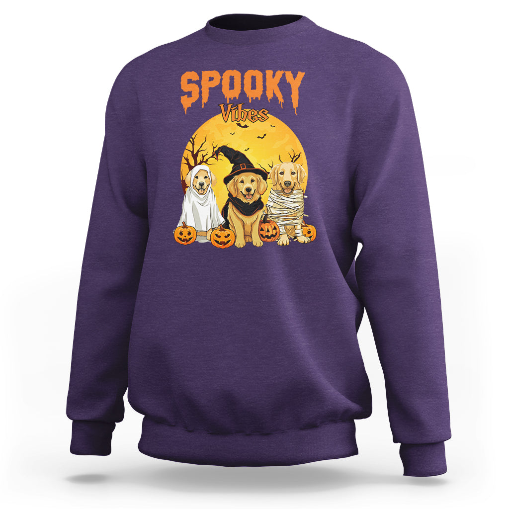 Halloween Golden Retriever Sweatshirt Ghost Dogs Boo Sheet Spooky Vibes - Wonder Print Shop