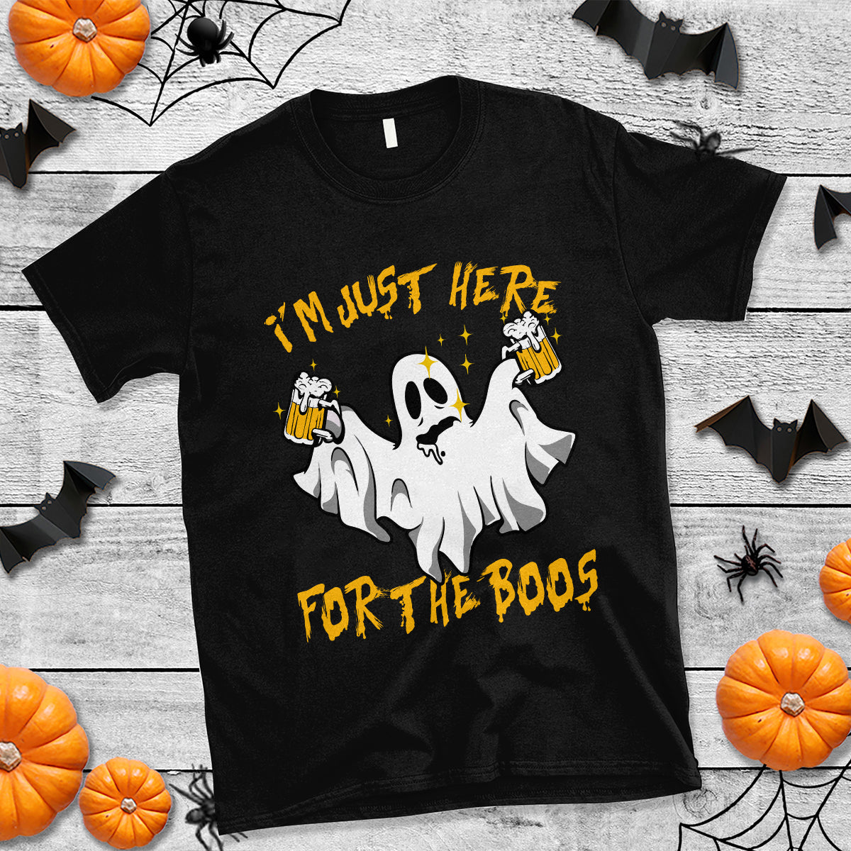 Ghost Halloween Costume T Shirt I'm Just Here For The Boos Drunk Drinking Boo Sheet - Wonder Print Shop