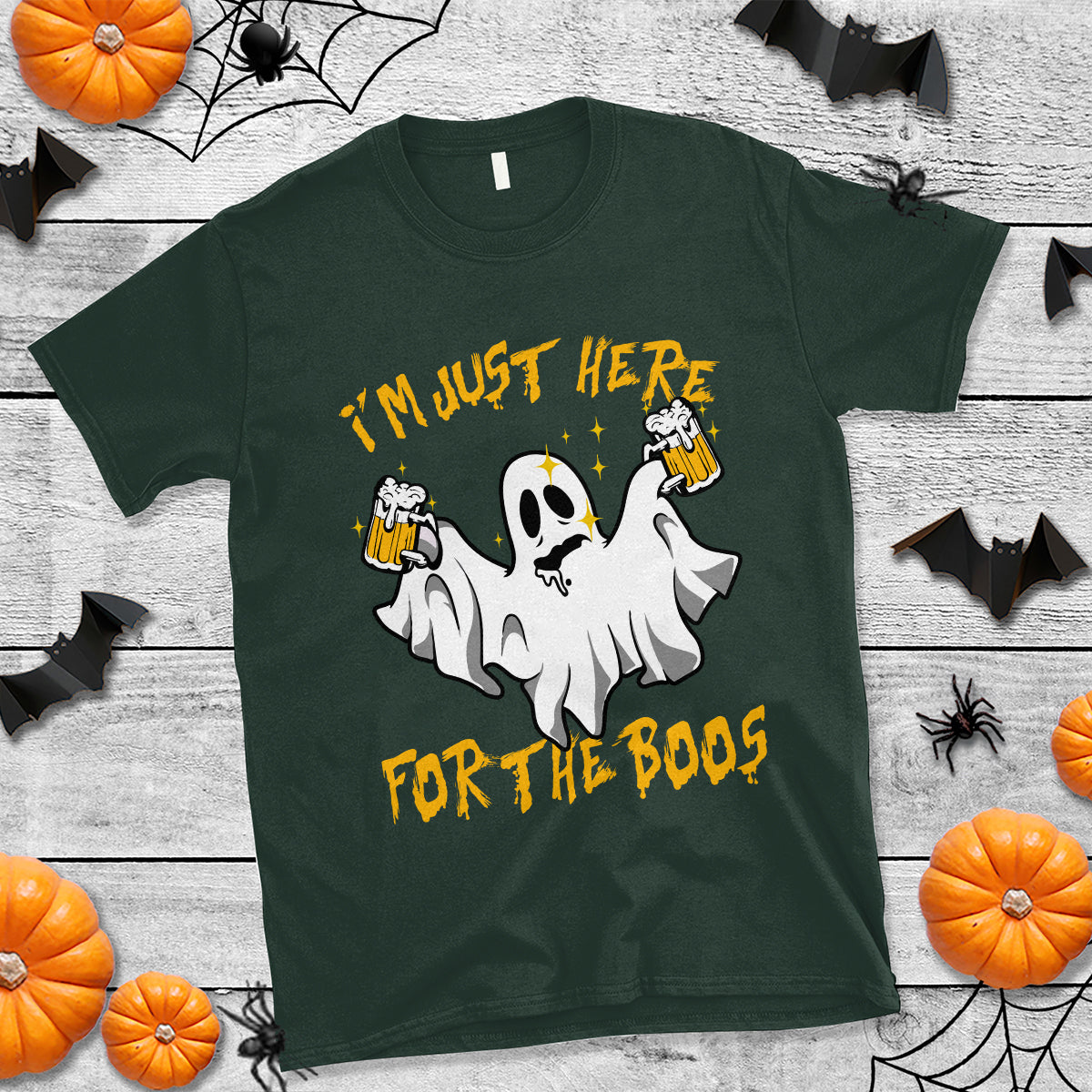 Ghost Halloween Costume T Shirt I'm Just Here For The Boos Drunk Drinking Boo Sheet - Wonder Print Shop