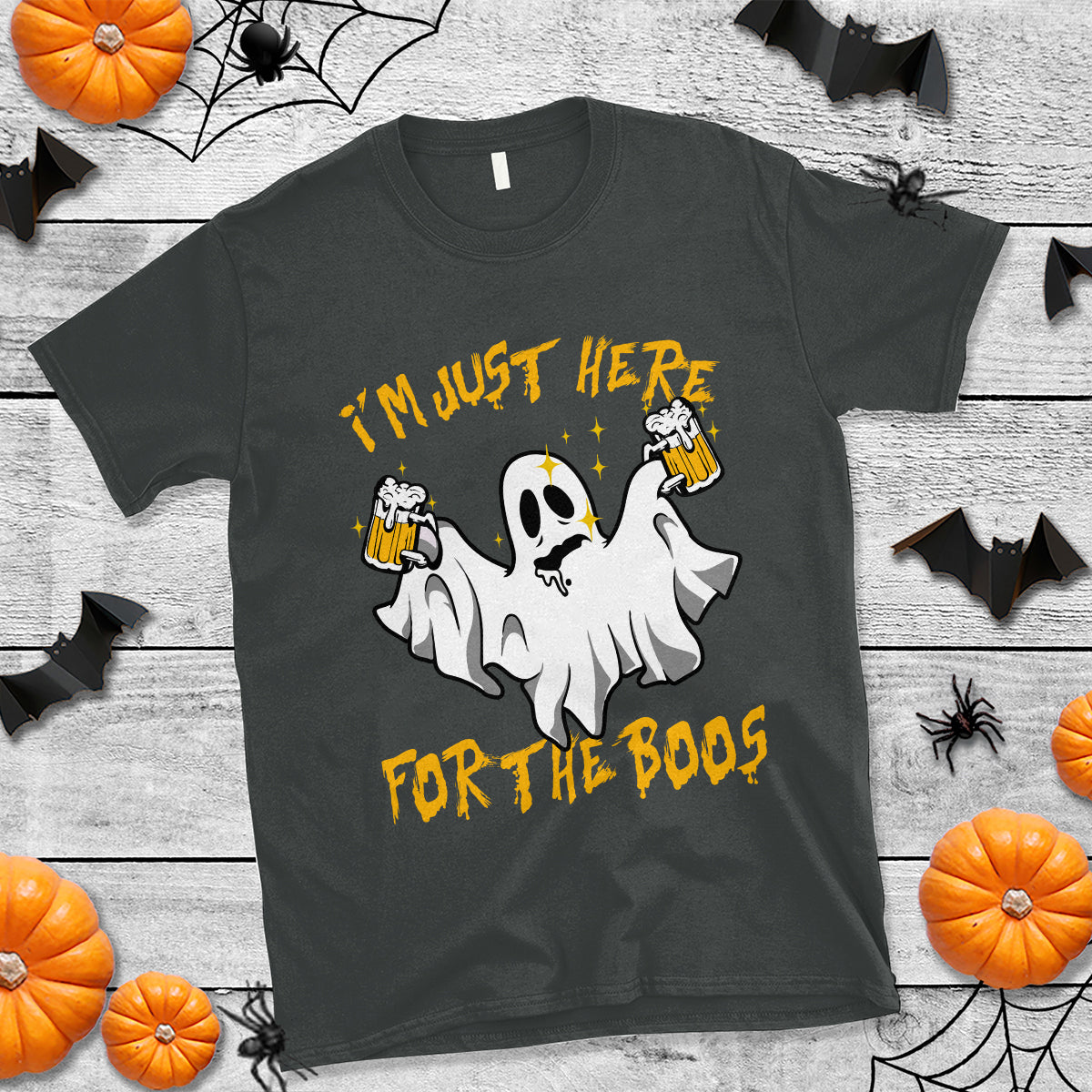 Ghost Halloween Costume T Shirt I'm Just Here For The Boos Drunk Drinking Boo Sheet - Wonder Print Shop
