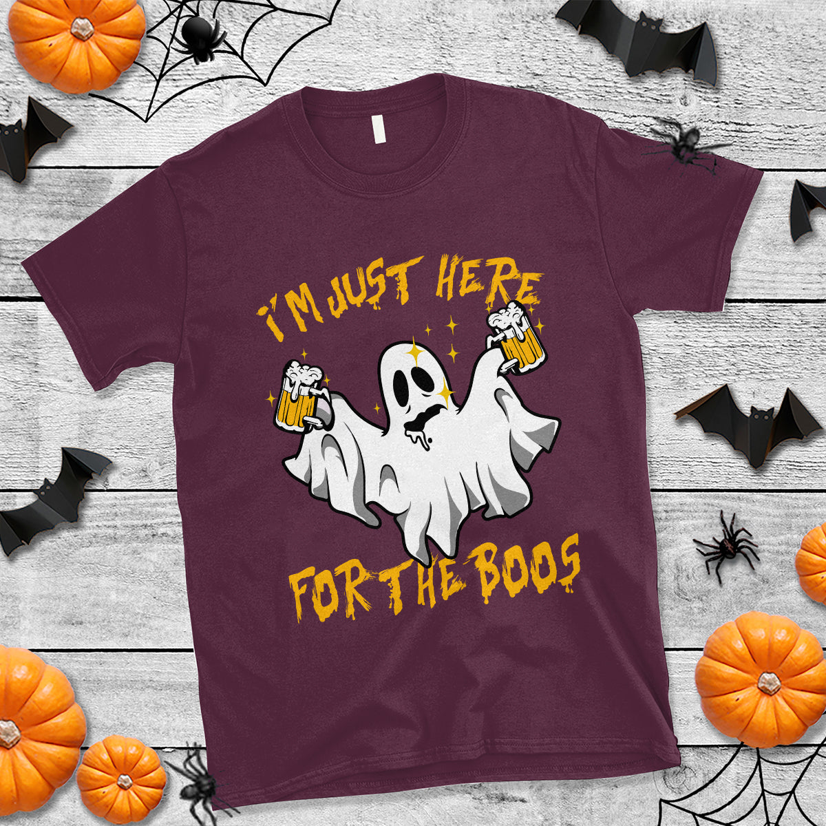Ghost Halloween Costume T Shirt I'm Just Here For The Boos Drunk Drinking Boo Sheet - Wonder Print Shop