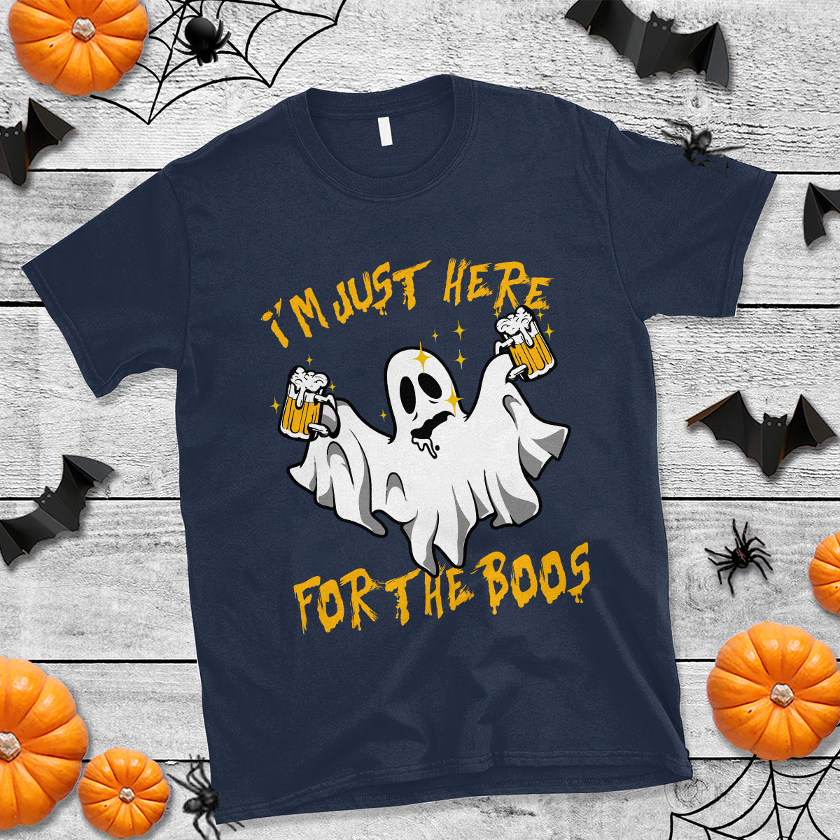 Ghost Halloween Costume T Shirt I'm Just Here For The Boos Drunk Drinking Boo Sheet - Wonder Print Shop
