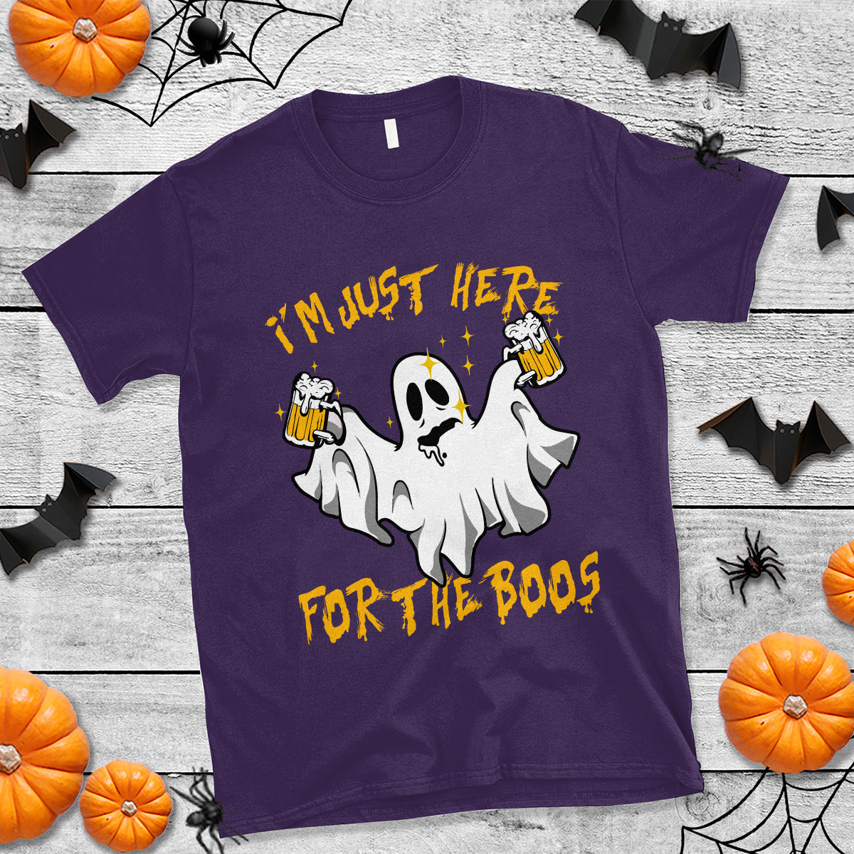 Ghost Halloween Costume T Shirt I'm Just Here For The Boos Drunk Drinking Boo Sheet - Wonder Print Shop