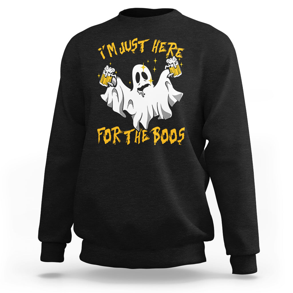 Ghost Halloween Costume Sweatshirt I'm Just Here For The Boos Drunk Drinking Boo Sheet - Wonder Print Shop