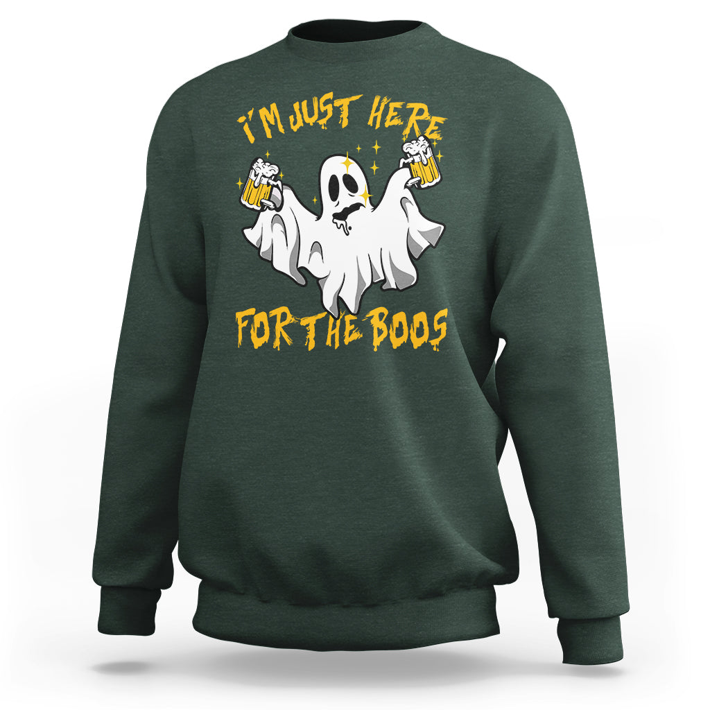 Ghost Halloween Costume Sweatshirt I'm Just Here For The Boos Drunk Drinking Boo Sheet - Wonder Print Shop