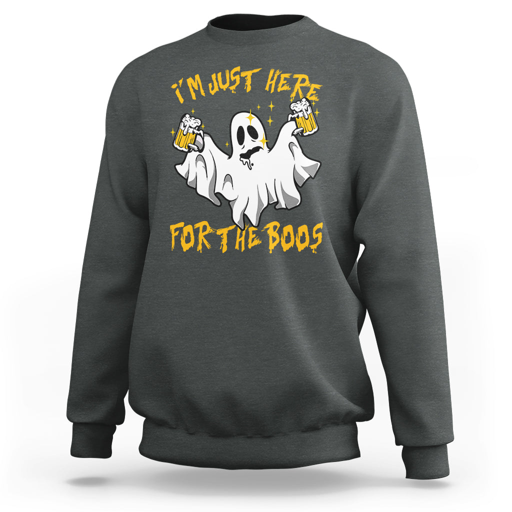 Ghost Halloween Costume Sweatshirt I'm Just Here For The Boos Drunk Drinking Boo Sheet - Wonder Print Shop
