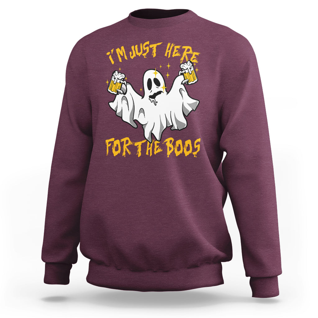 Ghost Halloween Costume Sweatshirt I'm Just Here For The Boos Drunk Drinking Boo Sheet - Wonder Print Shop