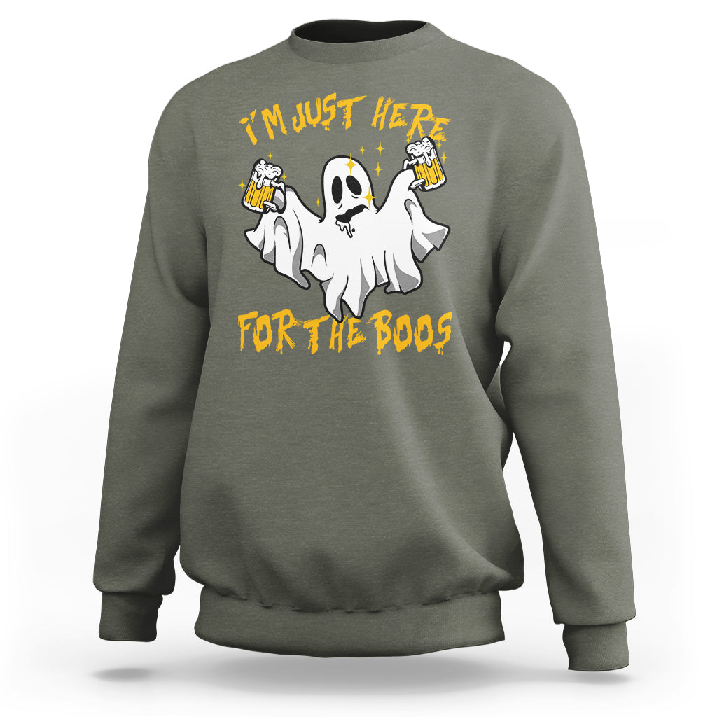 Ghost Halloween Costume Sweatshirt I'm Just Here For The Boos Drunk Drinking Boo Sheet - Wonder Print Shop