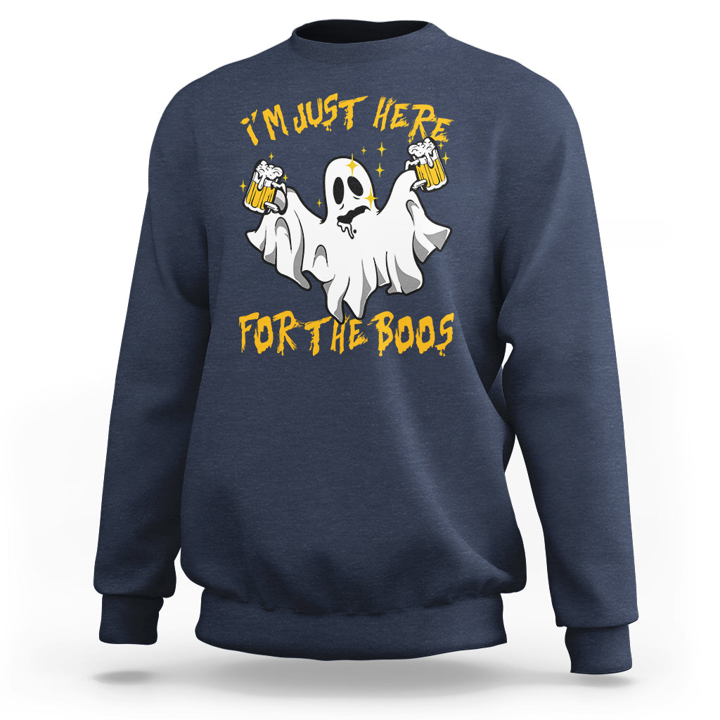 Ghost Halloween Costume Sweatshirt I'm Just Here For The Boos Drunk Drinking Boo Sheet - Wonder Print Shop
