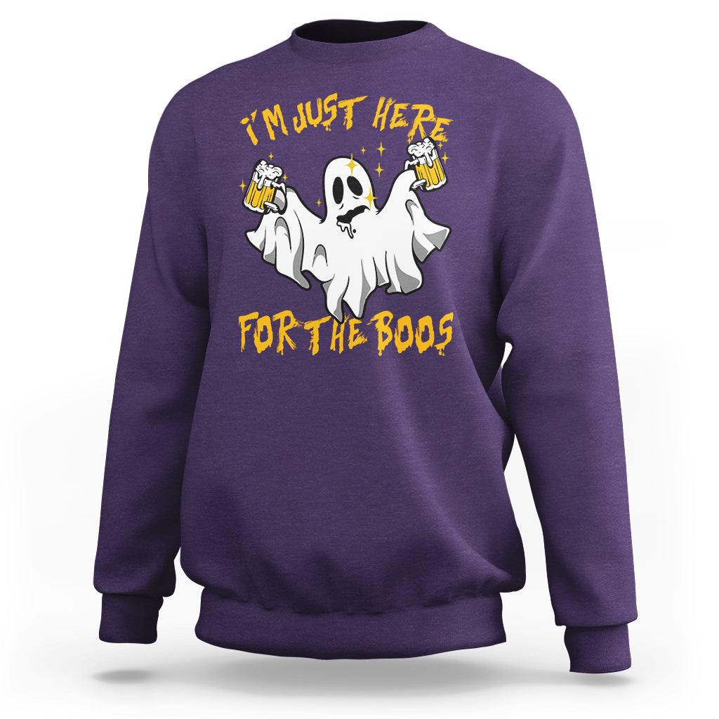 Ghost Halloween Costume Sweatshirt I'm Just Here For The Boos Drunk Drinking Boo Sheet - Wonder Print Shop