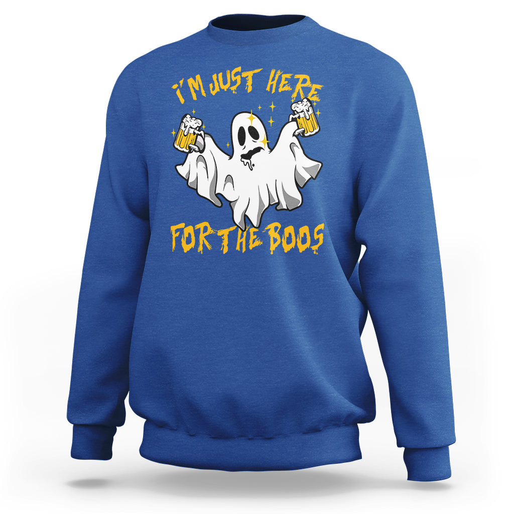 Ghost Halloween Costume Sweatshirt I'm Just Here For The Boos Drunk Drinking Boo Sheet - Wonder Print Shop