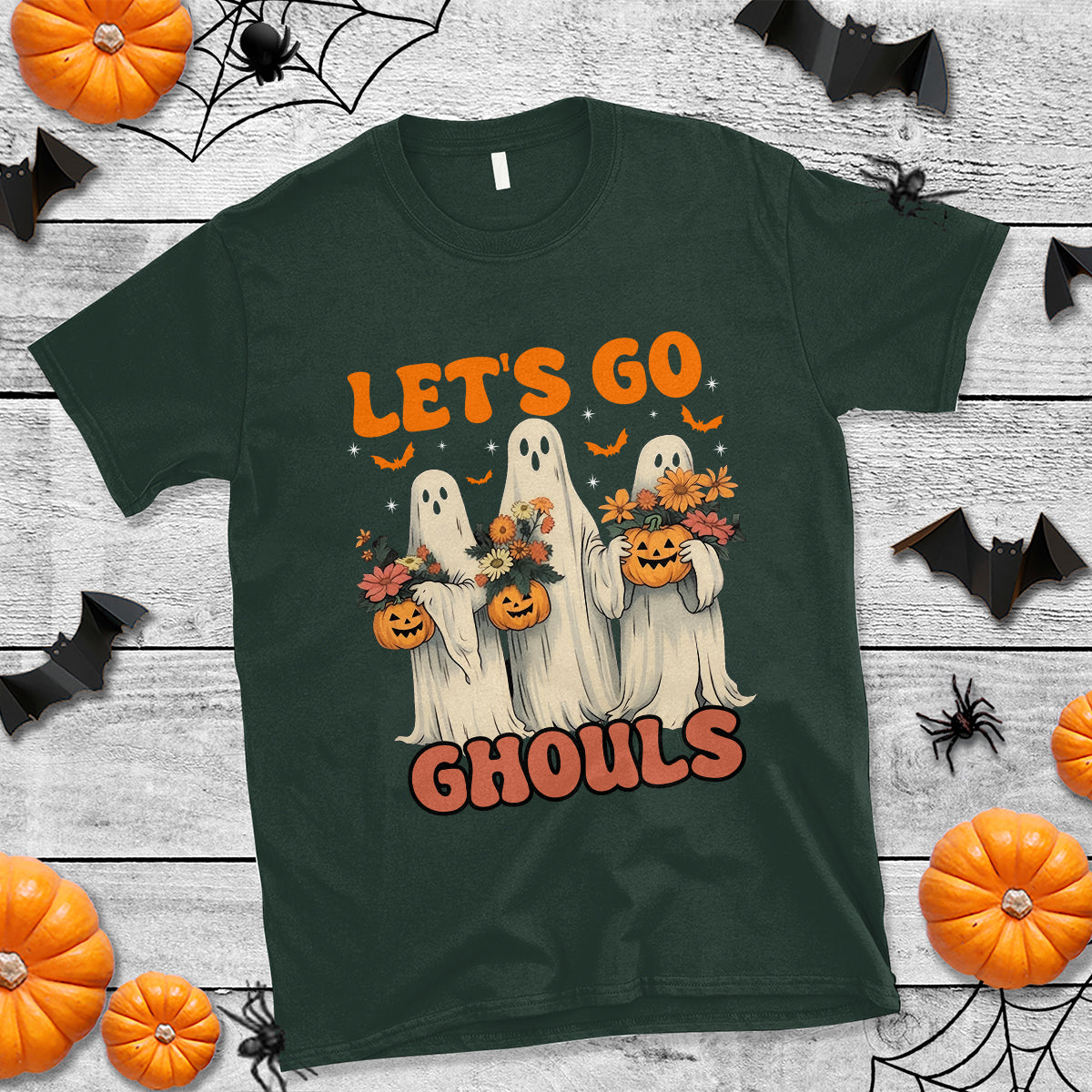 Ghost Halloween Costume T Shirt Let's Go Ghouls Retro Boo Sheet - Wonder Print Shop