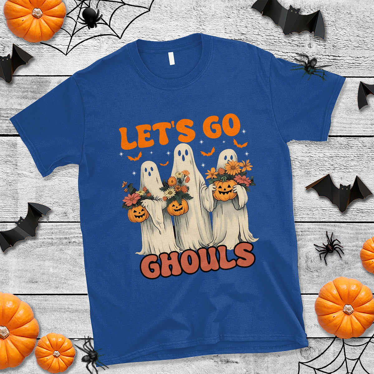Ghost Halloween Costume T Shirt Let's Go Ghouls Retro Boo Sheet - Wonder Print Shop