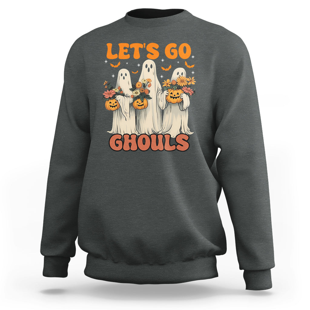 Ghost Halloween Costume Sweatshirt Let's Go Ghouls Retro Boo Sheet - Wonder Print Shop