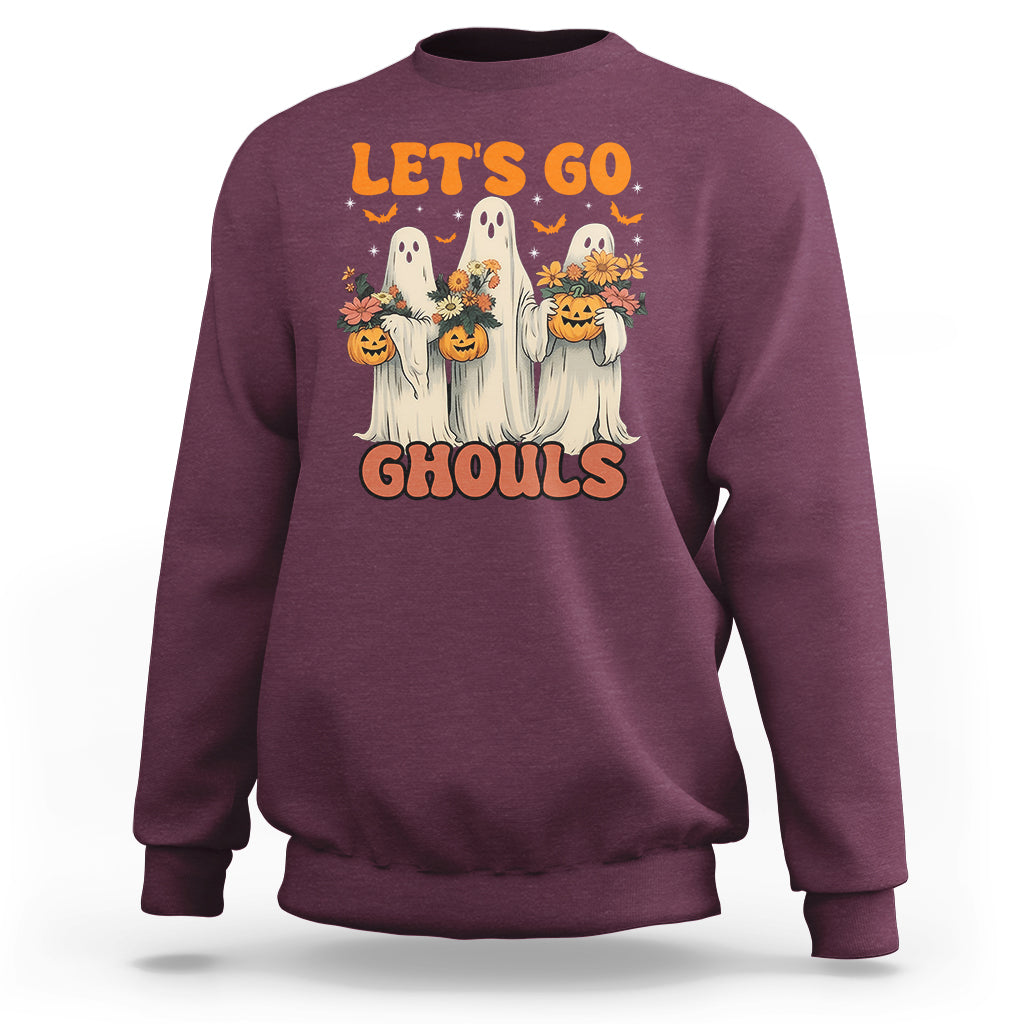 Ghost Halloween Costume Sweatshirt Let's Go Ghouls Retro Boo Sheet - Wonder Print Shop