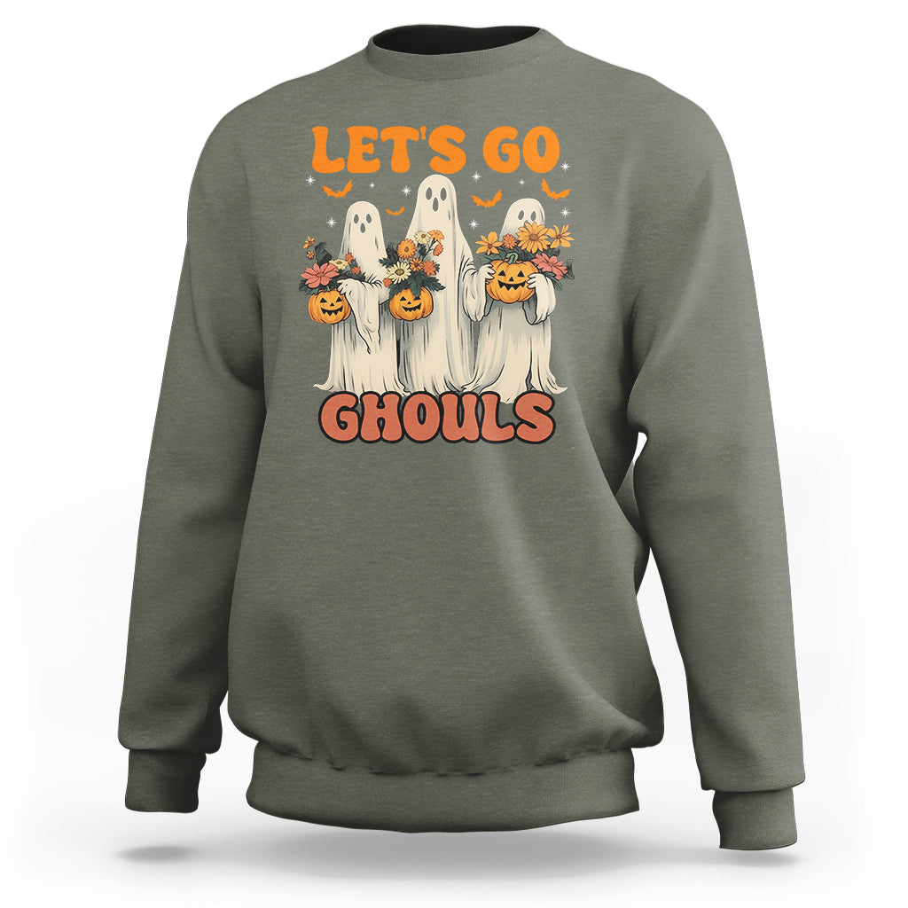 Ghost Halloween Costume Sweatshirt Let's Go Ghouls Retro Boo Sheet - Wonder Print Shop