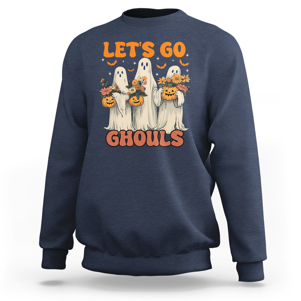 Ghost Halloween Costume Sweatshirt Let's Go Ghouls Retro Boo Sheet - Wonder Print Shop