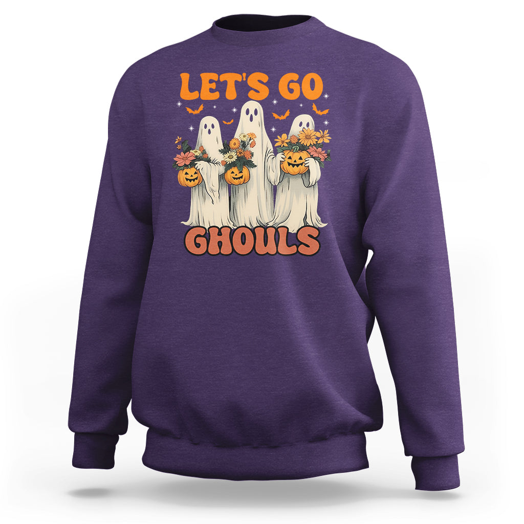 Ghost Halloween Costume Sweatshirt Let's Go Ghouls Retro Boo Sheet - Wonder Print Shop
