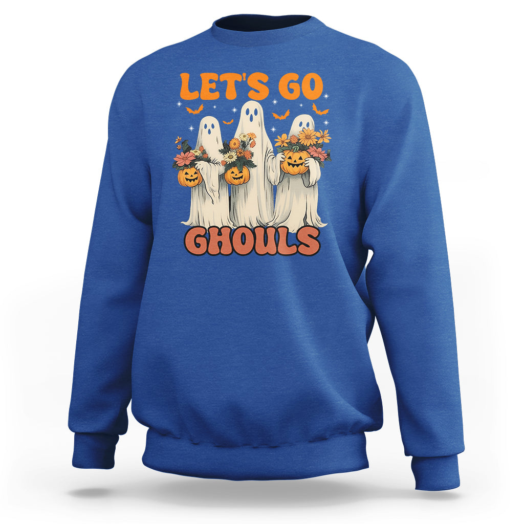 Ghost Halloween Costume Sweatshirt Let's Go Ghouls Retro Boo Sheet - Wonder Print Shop