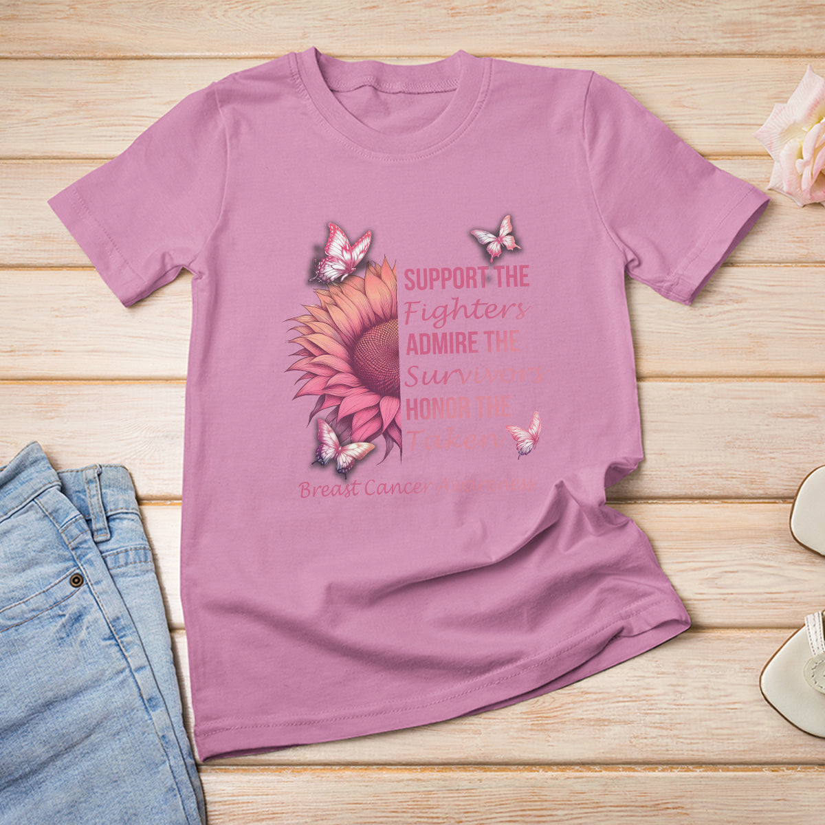 Breast Cancer Awareness T Shirt Support Admire Honor Breast Cancer Warrior Survivor Pink Sunflower - Wonder Print Shop