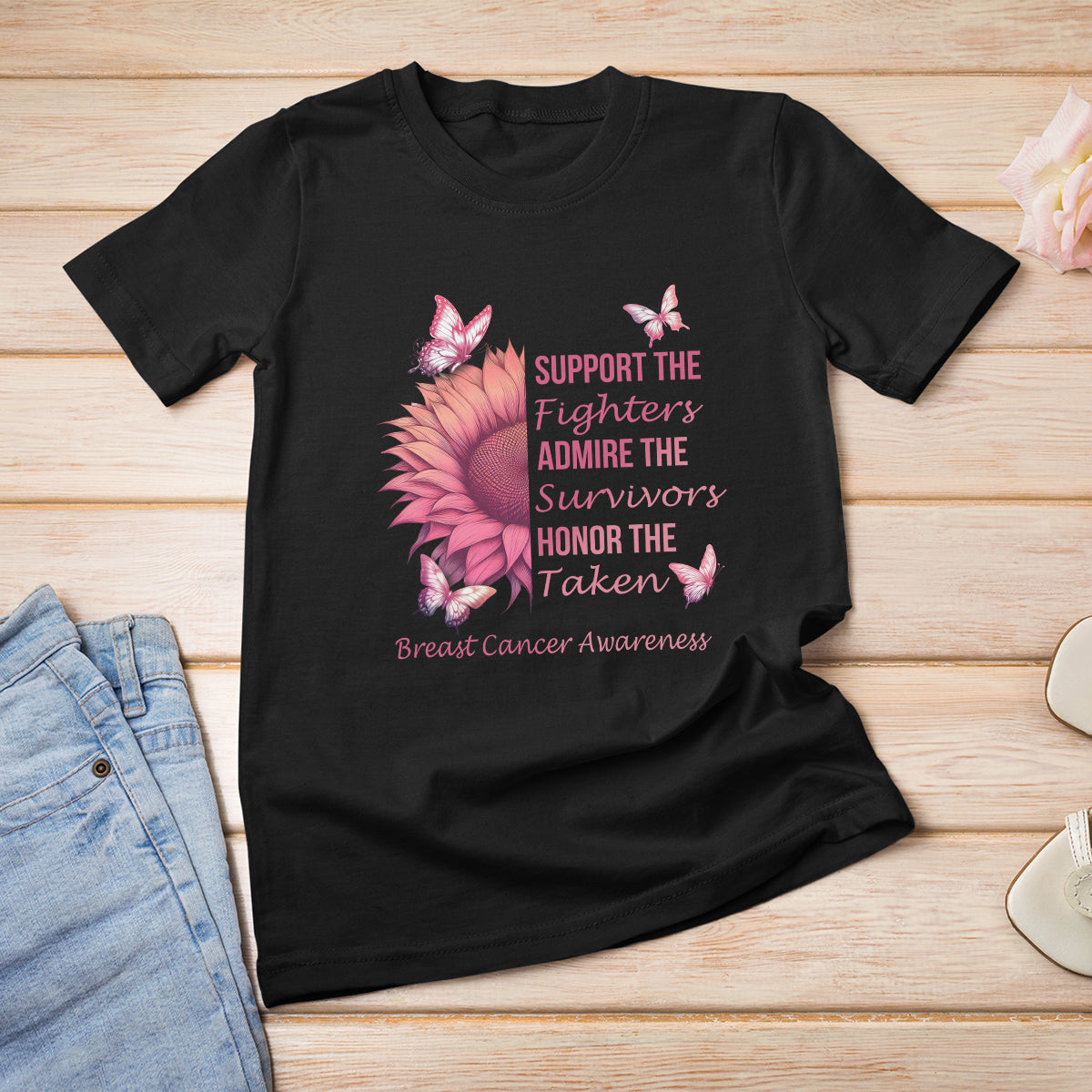 Breast Cancer Awareness T Shirt Support Admire Honor Breast Cancer Warrior Survivor Pink Sunflower - Wonder Print Shop
