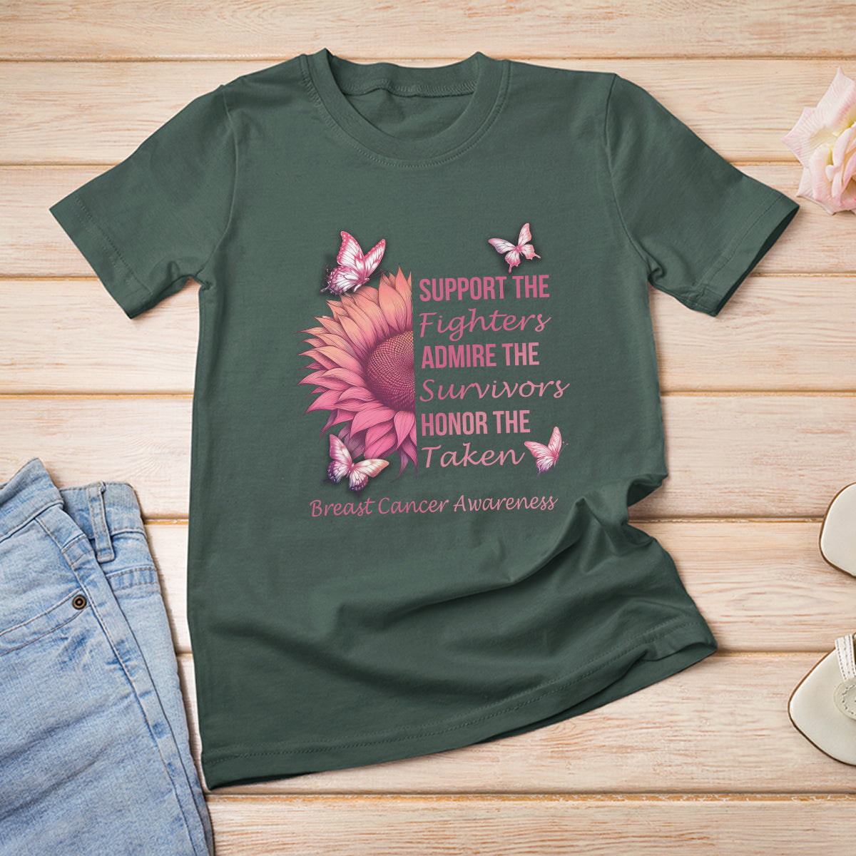 Breast Cancer Awareness T Shirt Support Admire Honor Breast Cancer Warrior Survivor Pink Sunflower - Wonder Print Shop