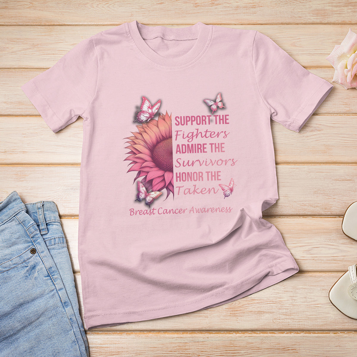Breast Cancer Awareness T Shirt Support Admire Honor Breast Cancer Warrior Survivor Pink Sunflower - Wonder Print Shop