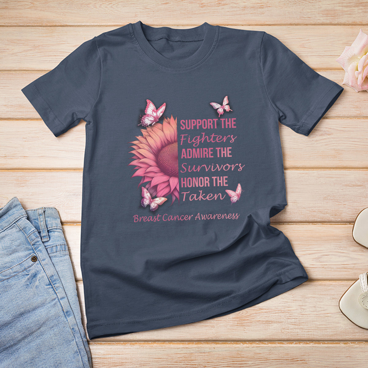 Breast Cancer Awareness T Shirt Support Admire Honor Breast Cancer Warrior Survivor Pink Sunflower - Wonder Print Shop