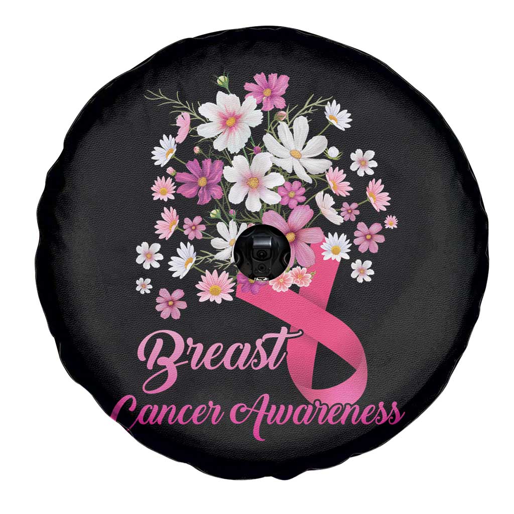 Breast Cancer Awareness Spare Tire Cover Pink Ribbon Flower Bouquet