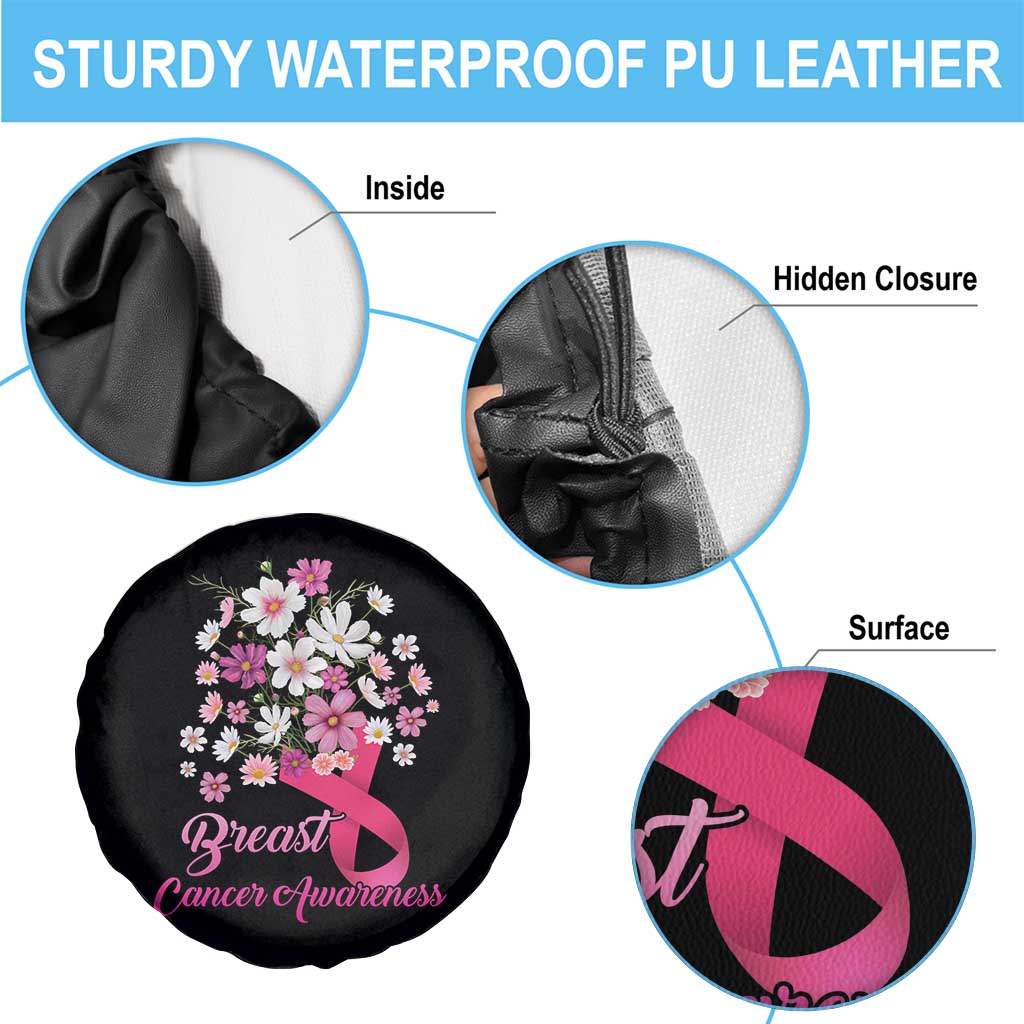 Breast Cancer Awareness Spare Tire Cover Pink Ribbon Flower Bouquet