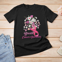 Breast Cancer Awareness T Shirt Pink Ribbon Flower Bouquet Supoprt Women Breast Cancer Warrior - Wonder Print Shop
