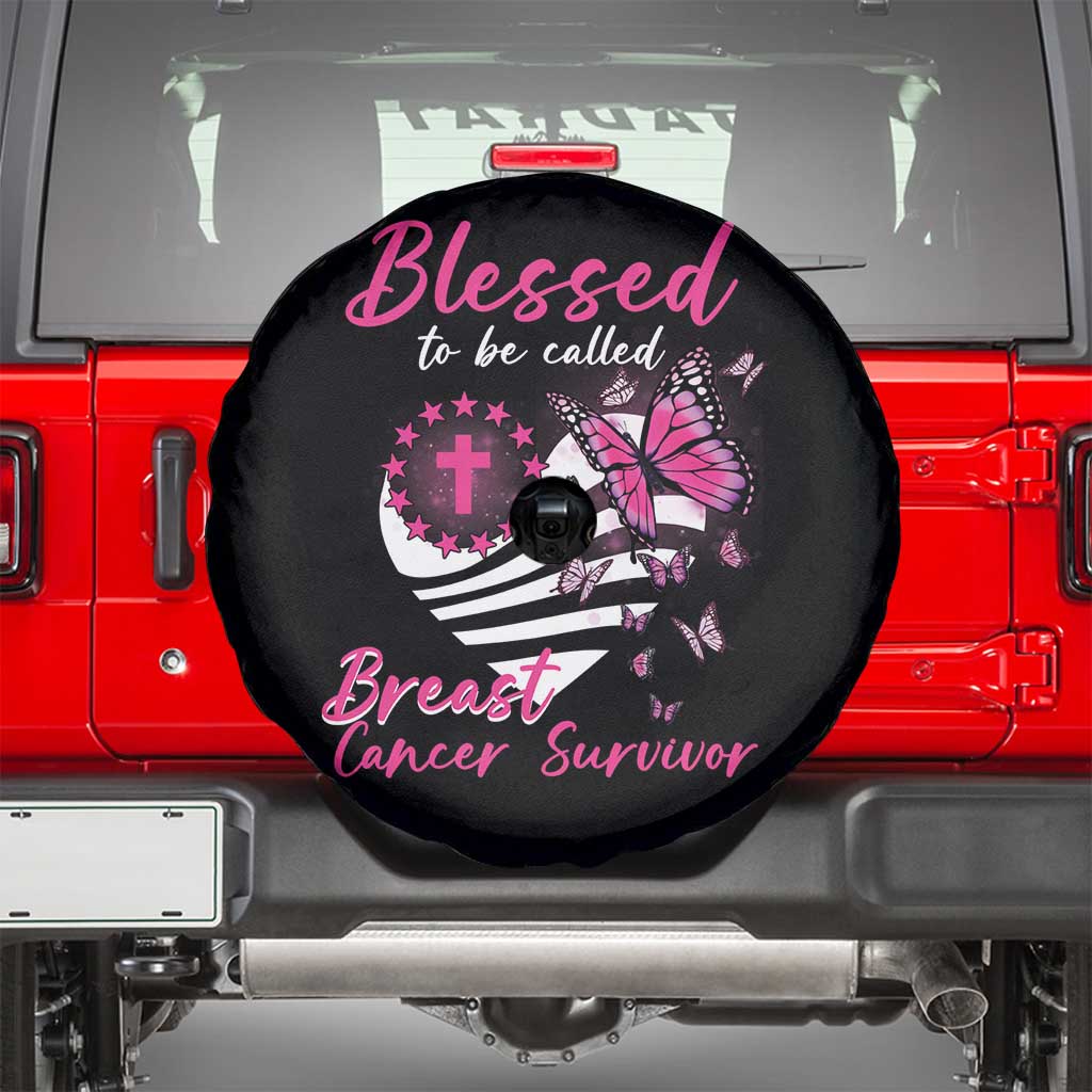 Breast Cancer Awareness Spare Tire Cover Blessed To Be Called Breast Cancer Survivor Pink Butterfly