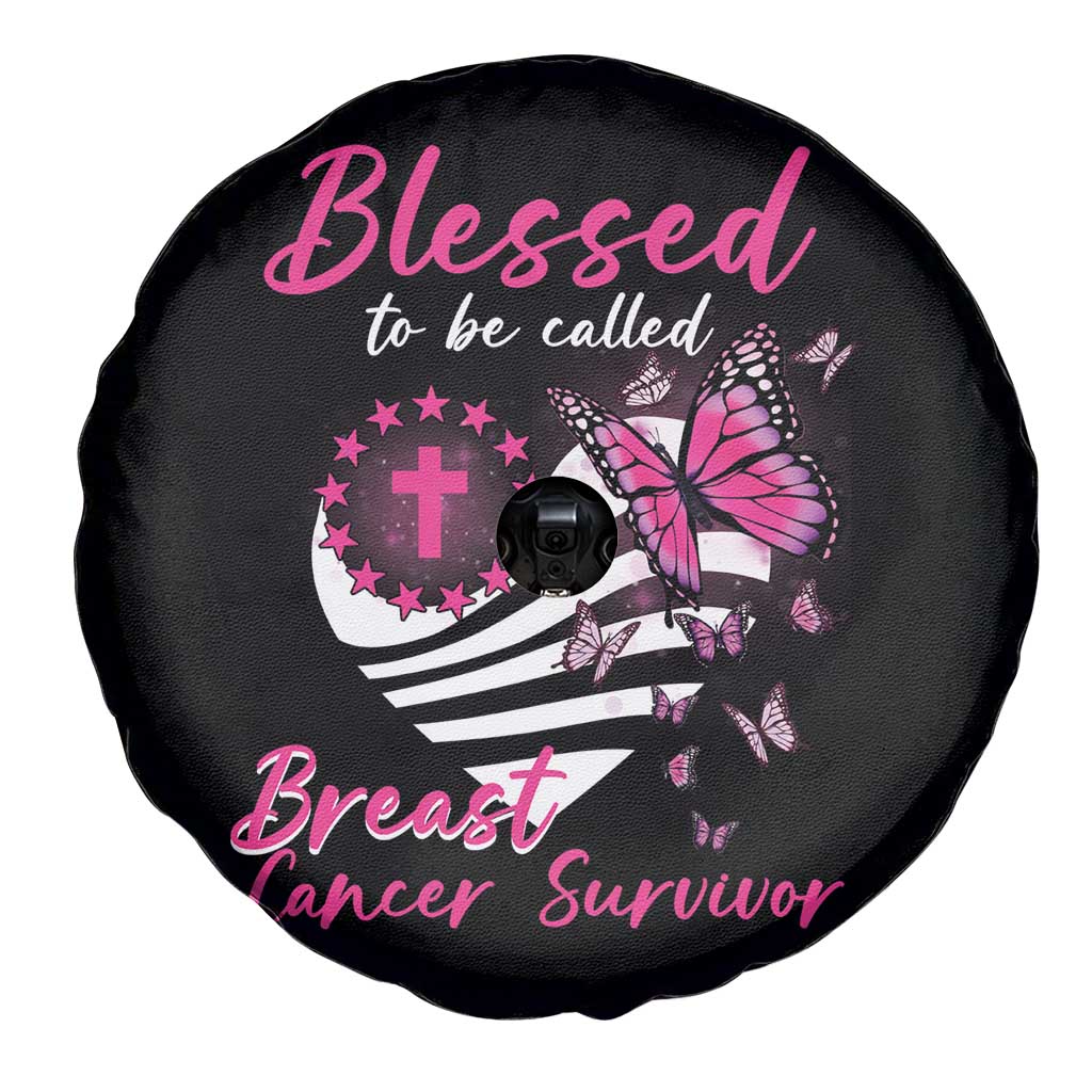 Breast Cancer Awareness Spare Tire Cover Blessed To Be Called Breast Cancer Survivor Pink Butterfly