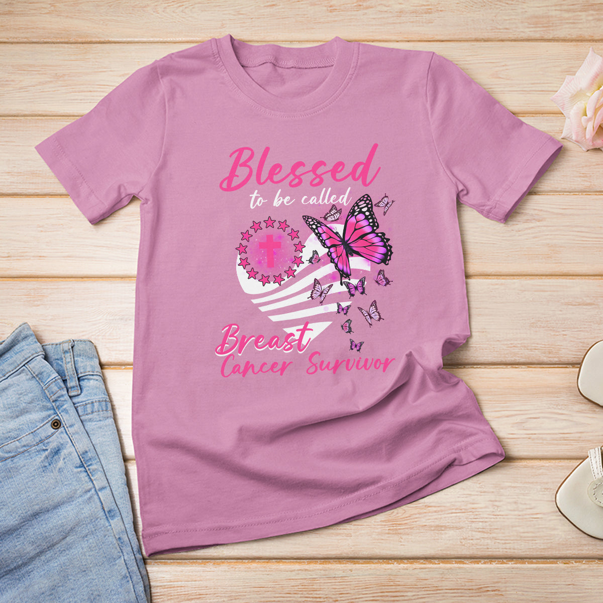 Breast Cancer Awareness T Shirt Blessed To Be Called Breast Cancer Survivor Pink Butterfly - Wonder Print Shop
