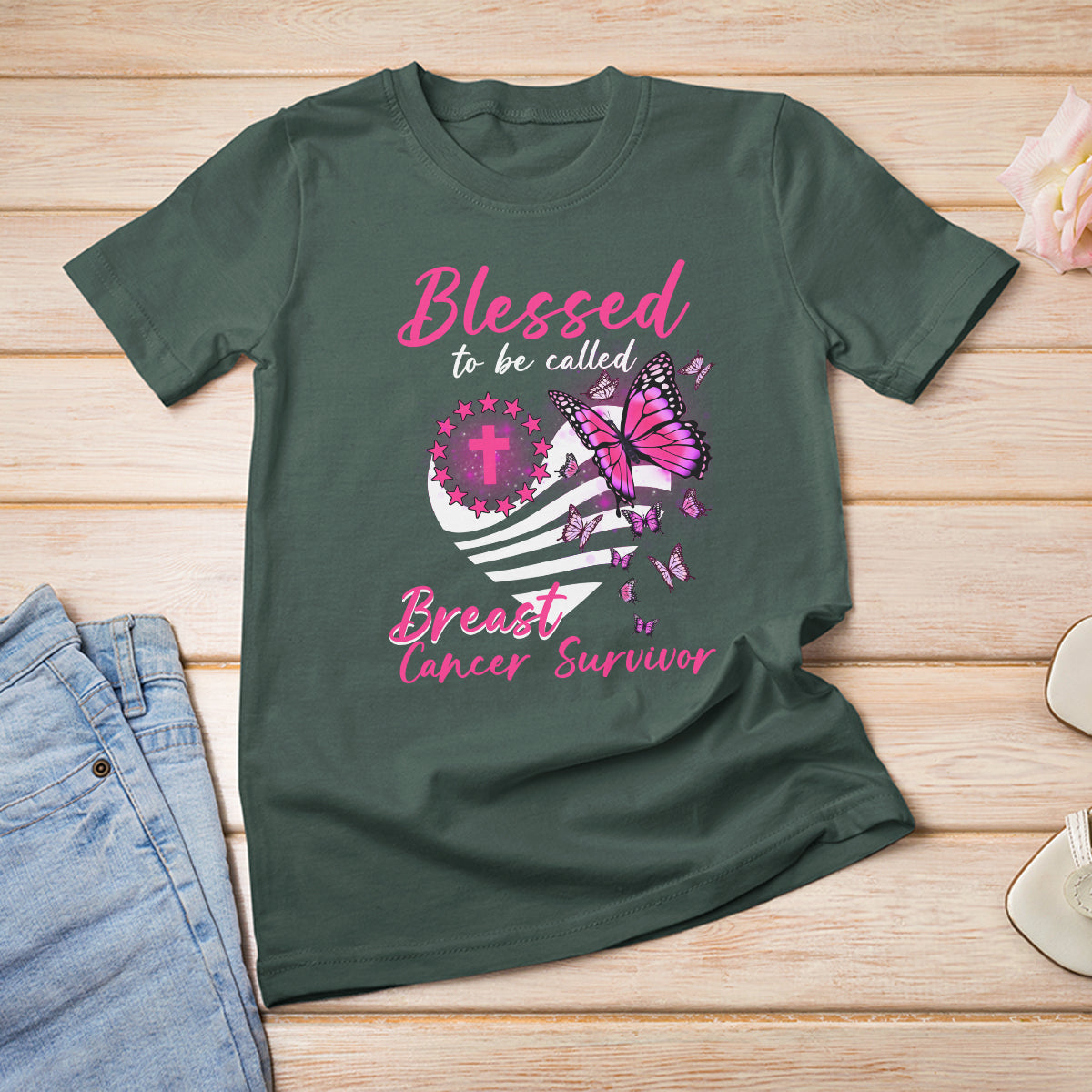 Breast Cancer Awareness T Shirt Blessed To Be Called Breast Cancer Survivor Pink Butterfly - Wonder Print Shop