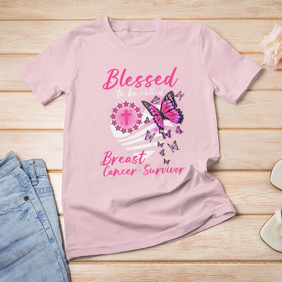 Breast Cancer Awareness T Shirt Blessed To Be Called Breast Cancer Survivor Pink Butterfly - Wonder Print Shop